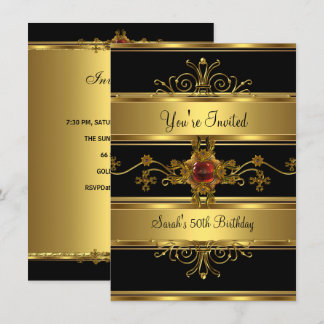 50. Geburtstagsparty Rich Gold Black Red Jewel Einladung