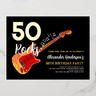 50. Geburtstagsparty Rock and Roll Gold Foil Folie Einladungspostkarte