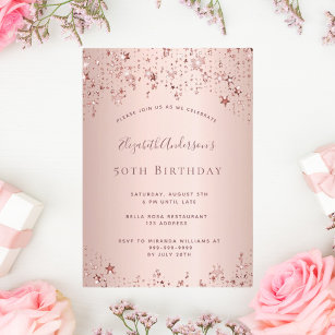 50. Geburtstagsparty Rose Goldstars sprinkle Einladung