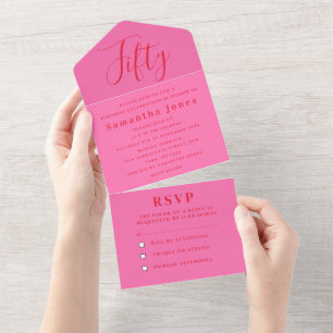 50. Geburtstagsparty Rot Bold Chic Moderne All In One Einladung