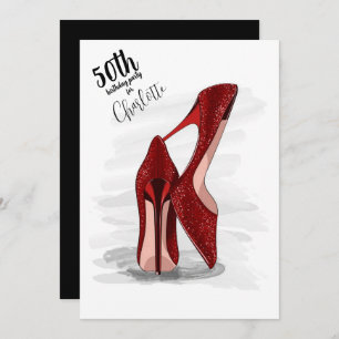 50. Geburtstagsparty Roter Glitzer Stilettos Einladung