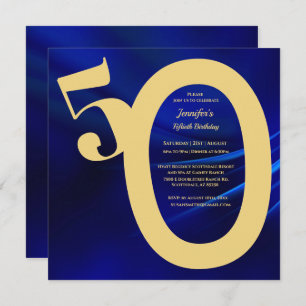 50. Geburtstagsparty Royal Blue & Gold Einladung