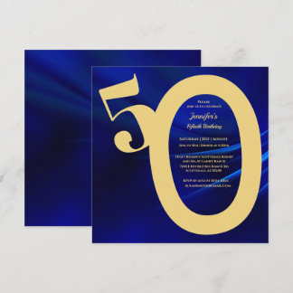 50. Geburtstagsparty Royal Blue & Gold Einladung