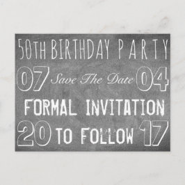 50. Geburtstagsparty Save the Date Chalkboard Ankündigungspostkarte