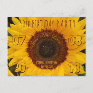 50. Geburtstagsparty Save the Date Sonnenblume Ankündigungspostkarte