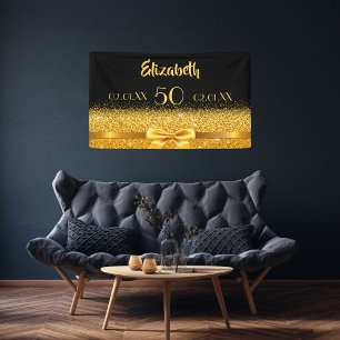 50. Geburtstagsparty schwarzes Gold Name willkomme Banner