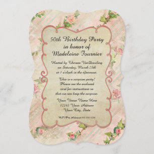 50. Geburtstagsparty Scroll Frame mit Vintagen Ros Einladung