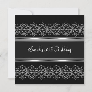 50. Geburtstagsparty Silver auf Silver Lace Black Einladung