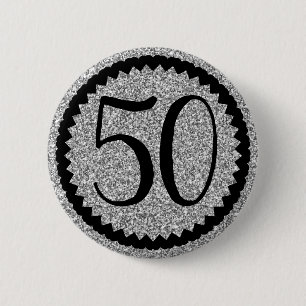 50. Geburtstagsparty Silver Glitzer Classic Button