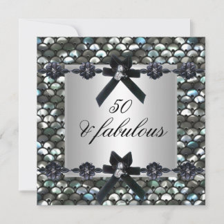 50. Geburtstagsparty Silver Sequins Schwarz-weiß Einladung