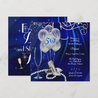50. Geburtstagsparty Silver Stiletto's Royal Blue Einladung