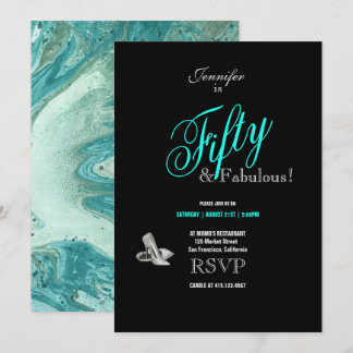 50. Geburtstagsparty Stilettos Turquoise Schriftar Einladung