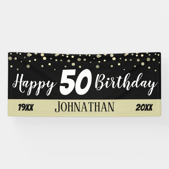 50. Geburtstagsparty Text mit Confetti Banner (Horizontal)