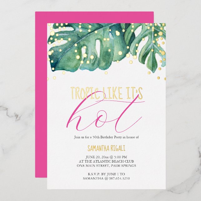 50. Geburtstagsparty Tropical Thema Folieneinladung (Vorderseite/Rückseite)
