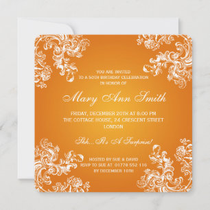 50. Geburtstagsparty Vintagen Wirbel 2 Orange Einladung