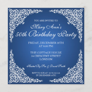 50. Geburtstagsparty Vintagen Wirbel Sapphire Blue Einladung