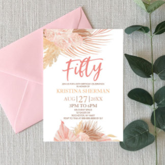 50. Geburtstagsparty von Boho Pink Floral Einladung