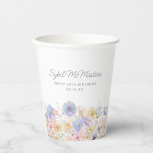 50. Geburtstagsparty Wasserfarben Blumenmuster Cus Pappbecher