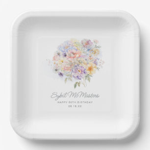 50. Geburtstagsparty Wasserfarben Blumenmuster Cus Pappteller