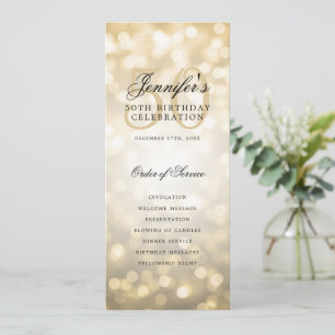 50. Geburtstagsprogramm Gold Bokeh Menü+Vielen Dan Einladung