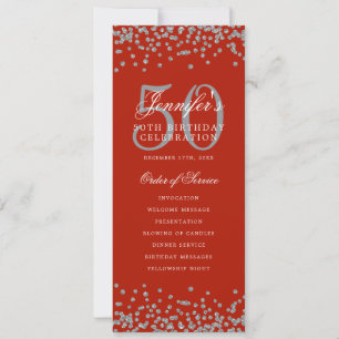 50. Geburtstagsprogramm Silver Confetti Menü Rot Einladung