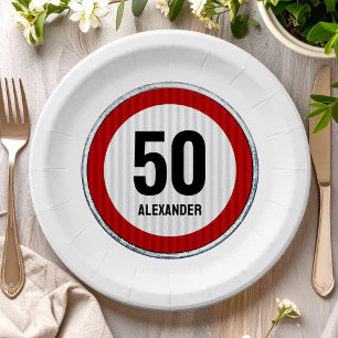 50. Geburtstagsschild für Tempolimit CUSTOM ALTER Pappteller