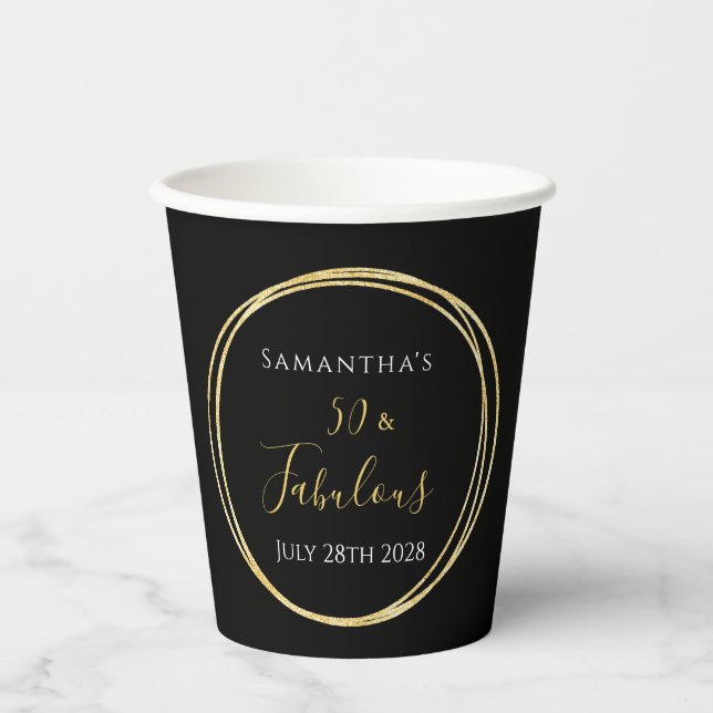 50. Geburtstagsschwarz-Gold-Geburtstagsparty Pappbecher (Vorderseite)