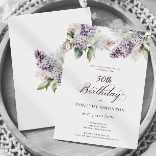 50. Geburtstagsüberraschung Party Lila Lilac Blume Einladung
