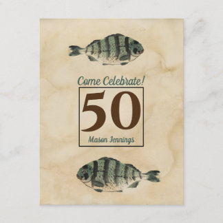 50. GeburtstagVintage Watercolor-Fische Einladung