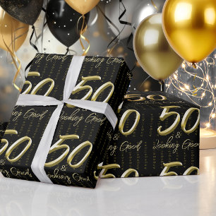 50. Gold Birthday Wrapping Paper Geschenkpapier