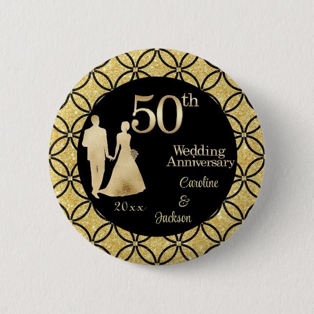 50. Gold Couple Wedding Anniversary Glitzer Button (Vorderseite)