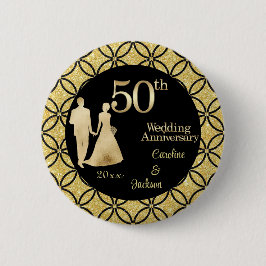 50. Gold Couple Wedding Anniversary Glitzer Button