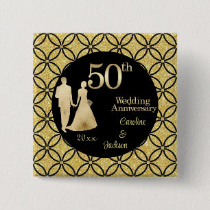 50. Gold Couple Wedding Anniversary Glitzer Button