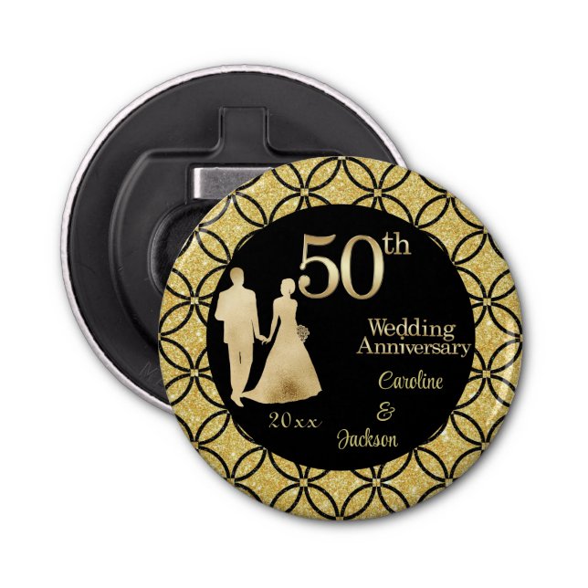 50. Gold Couple Wedding Anniversary Glitzer Flaschenöffner (Vorderseite)