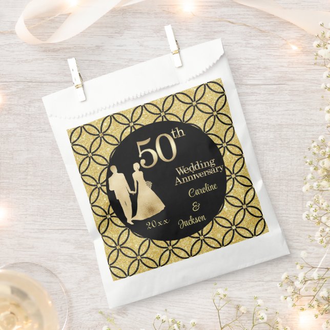 50. Gold Couple Wedding Anniversary Glitzer Geschenktütchen (Ausgeschnitten)