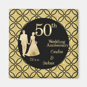 50. Gold Couple Wedding Anniversary Glitzer Magnet