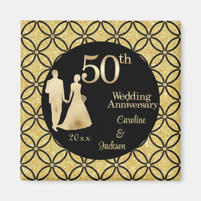 50. Gold Couple Wedding Anniversary Glitzer Magnet (Vorne)