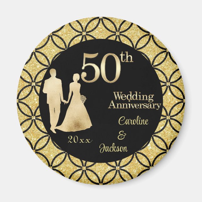 50. Gold Couple Wedding Anniversary Glitzer Magnet (Vorne)