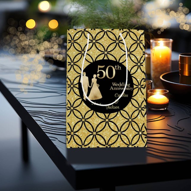 50. Gold Couple Wedding Anniversary Glitzer Mittlere Geschenktüte (Von Creator hochgeladen)