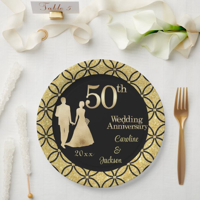 50. Gold Couple Wedding Anniversary Glitzer Pappteller (Hochzeit)