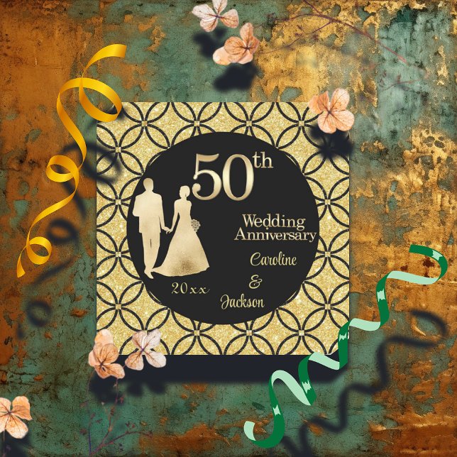 50. Gold Couple Wedding Anniversary Glitzer Quadratischer Aufkleber (Von Creator hochgeladen)