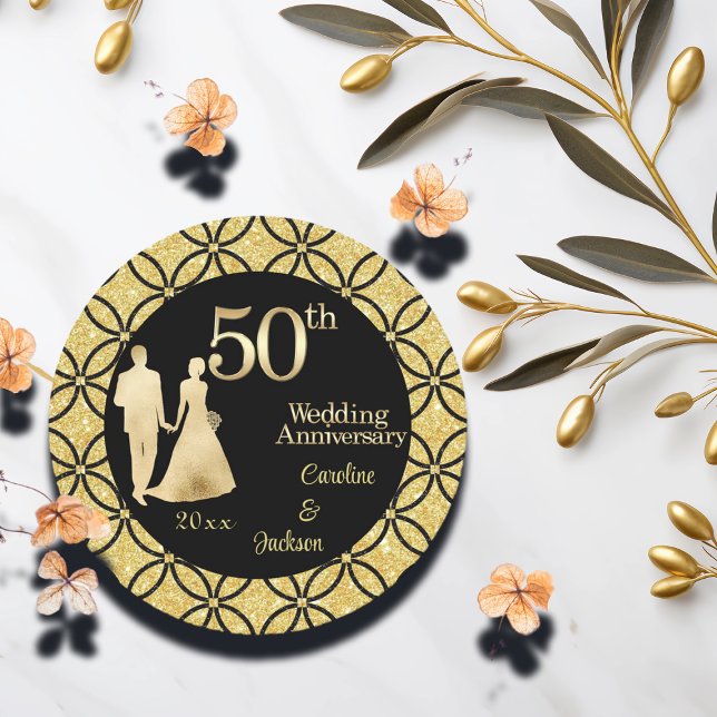 50. Gold Couple Wedding Anniversary Glitzer Runder Pappuntersetzer (Von Creator hochgeladen)