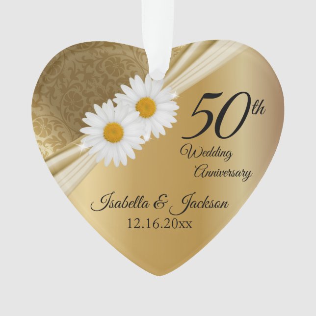 50. 🌼 Gold Daisy Wedding Jubiläum Ornament (Vorderseite)
