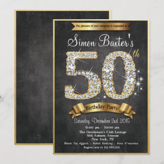 50. Gold Diamond Chalkboard Geburtstag Einladung
