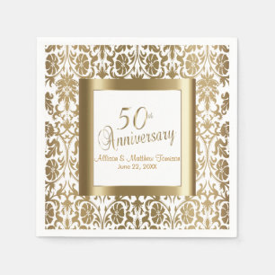 50. Gold Floral Damask und White Serviette