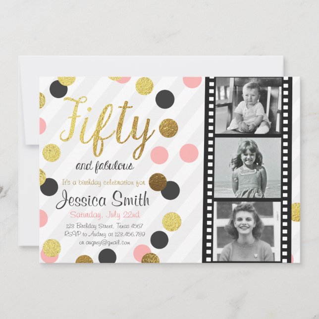 50 Gold Glitzer Einladung zum Geburtstag (Vorderseite)