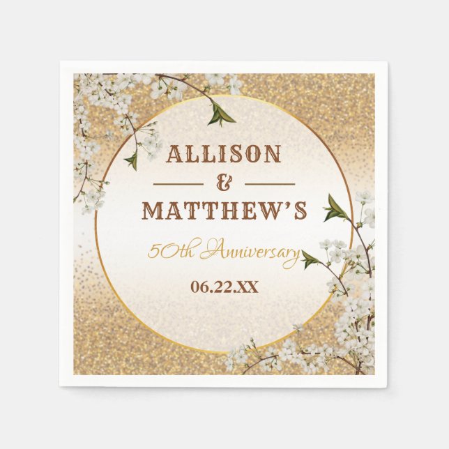 50. Gold Glitzer Rahmen Blumenzwiebeln Serviette (Vorderseite)