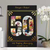 50. Gold Hochzeit Jahrestag Foto Collage Black