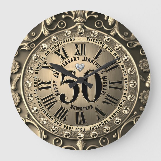 50. Gold Hochzeit Jahrestag Große Uhr (Vorderseite)