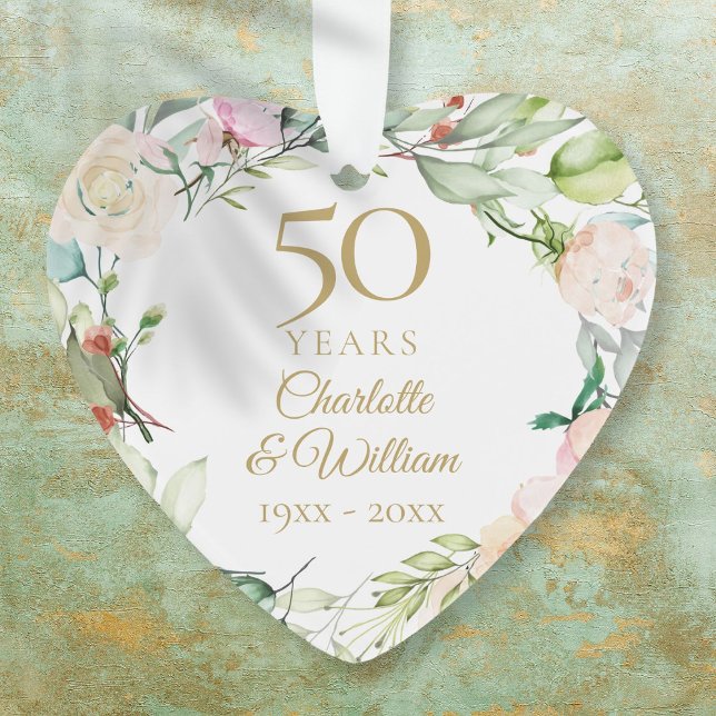50. Gold Wedding Jubiläum Blumenkohl Ornament (50th Gold Wedding Anniversary Floral Keepsake Ornament)